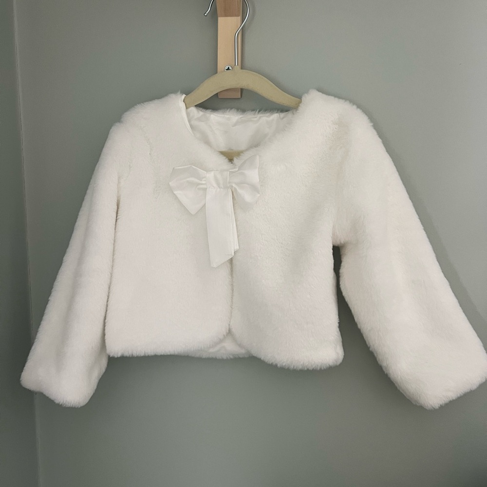 Elegant White Faux Fur Kids Jacket